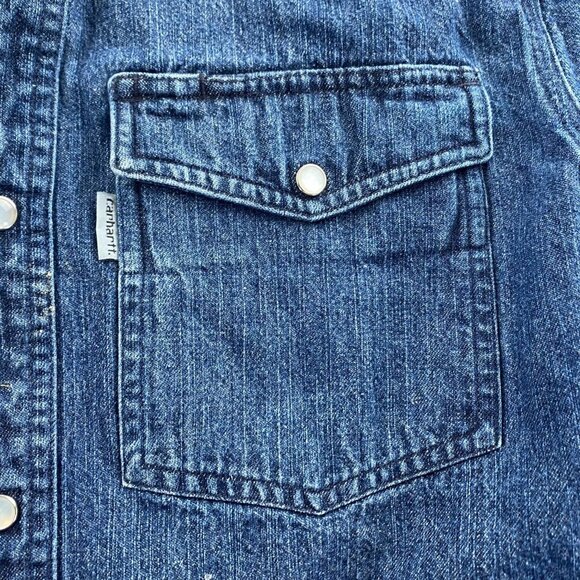 Vintage Carhartt Mens Denim Shirt Small Snap Pearl Blue Long Sleeve Western - Picture 11 of 16